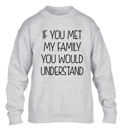 If you met my family you would understand children's grey sweater 12-13 Years