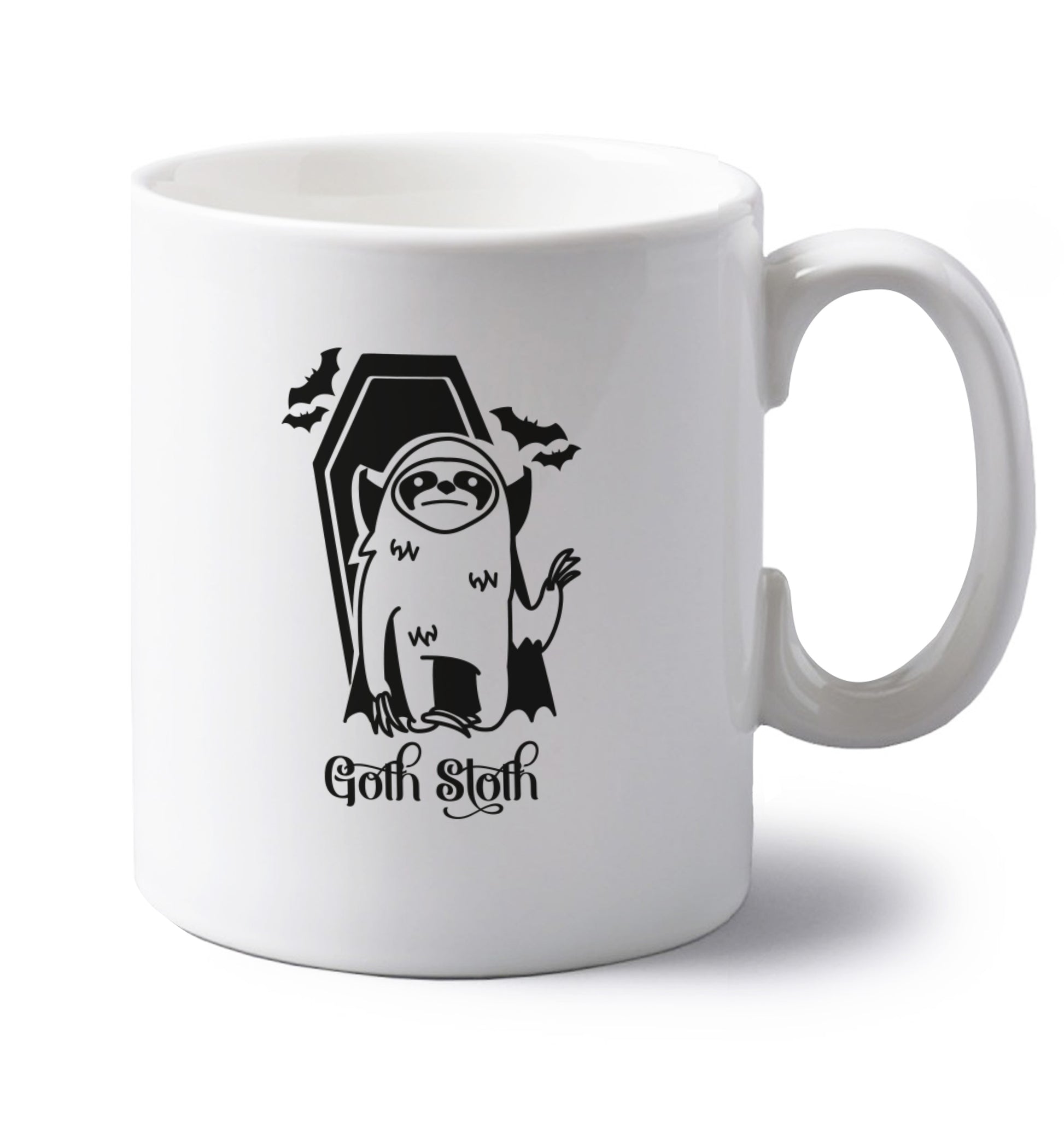 Goth Sloth left handed white ceramic mug 