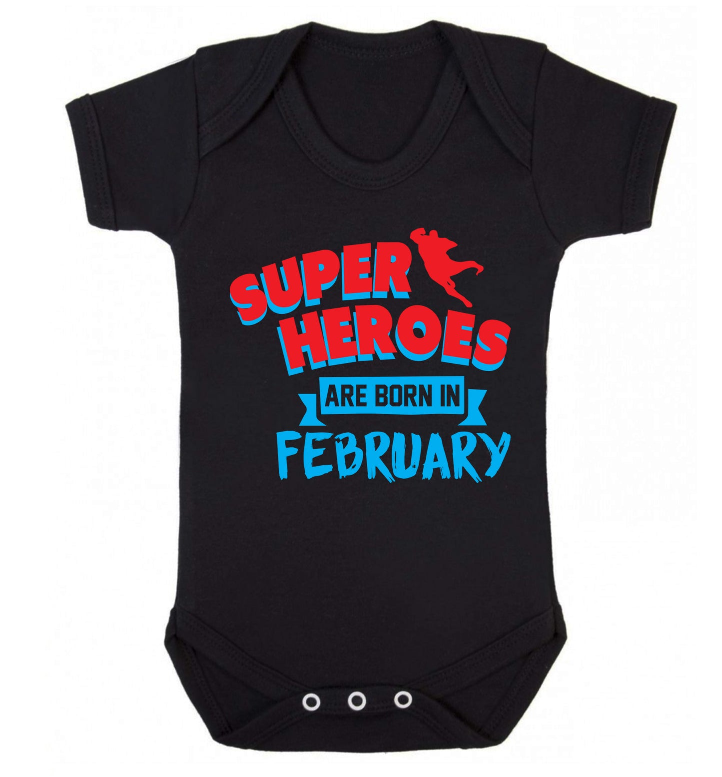 superheroes are born in February Baby Vest black 18-24 months