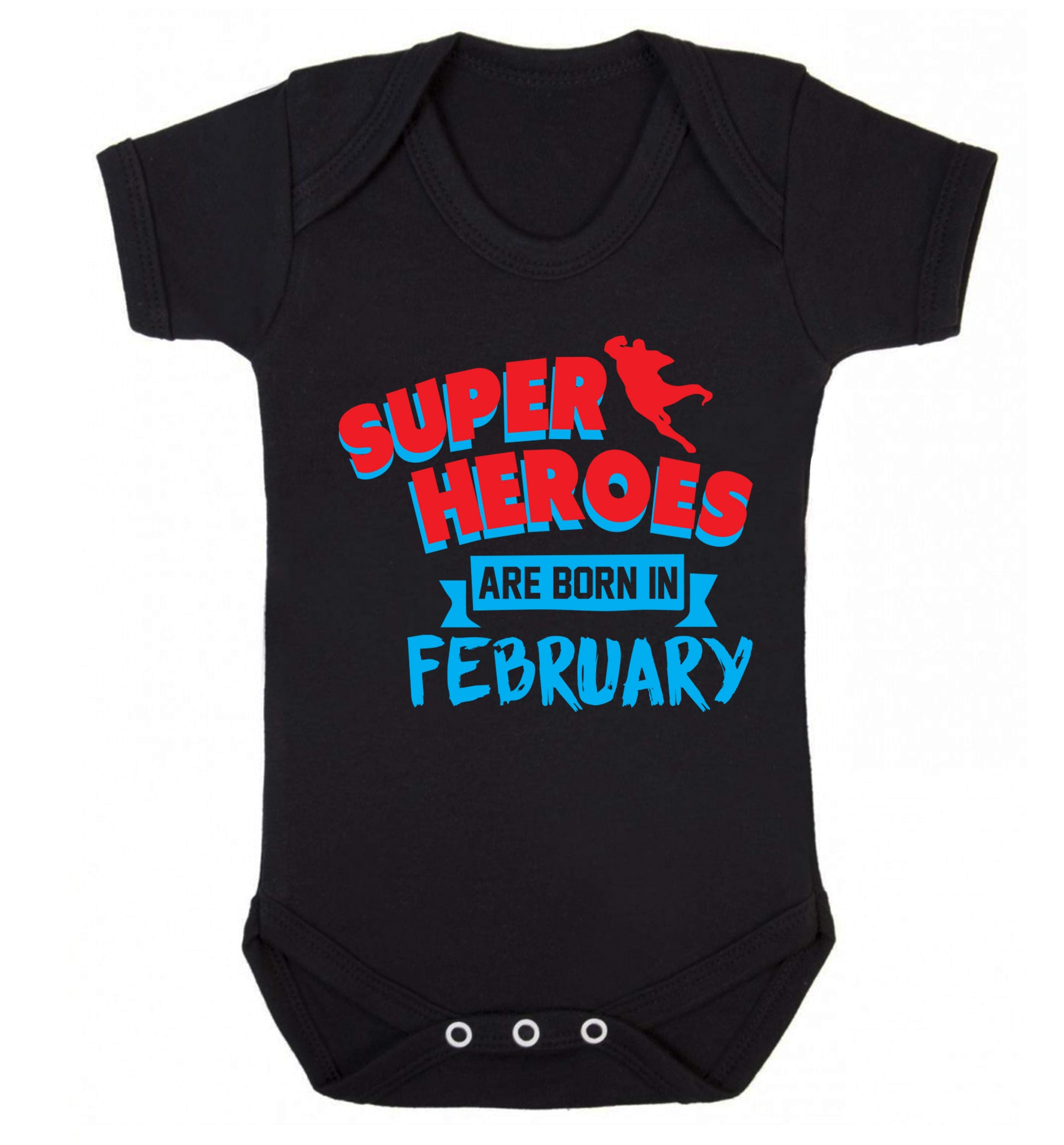 superheroes are born in February Baby Vest black 18-24 months