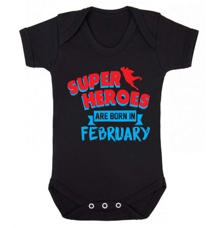 superheroes are born in February Baby Vest black 18-24 months