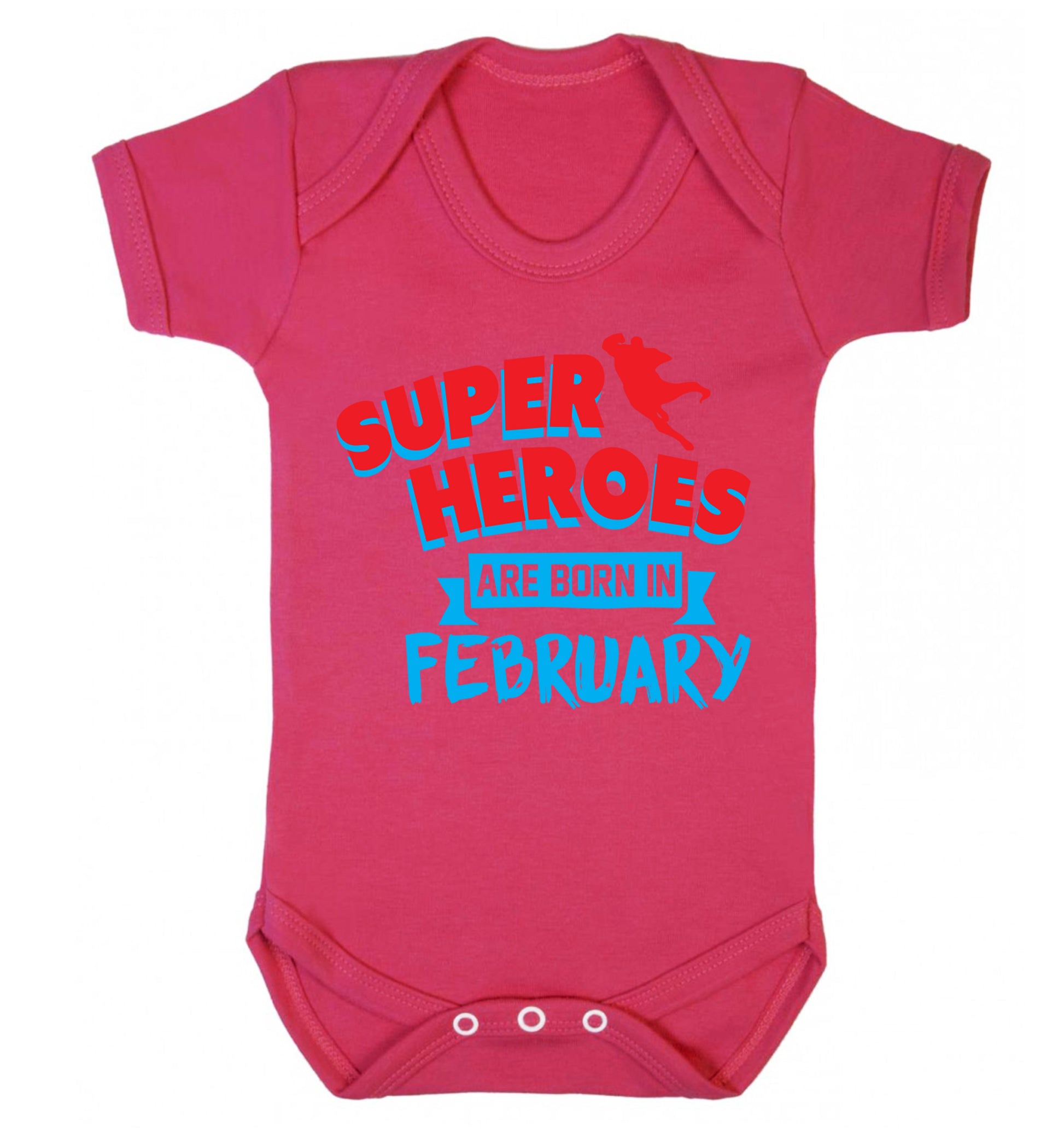 superheroes are born in February Baby Vest dark pink 18-24 months