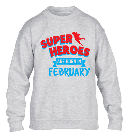 superheroes are born in February children's grey sweater 12-13 Years