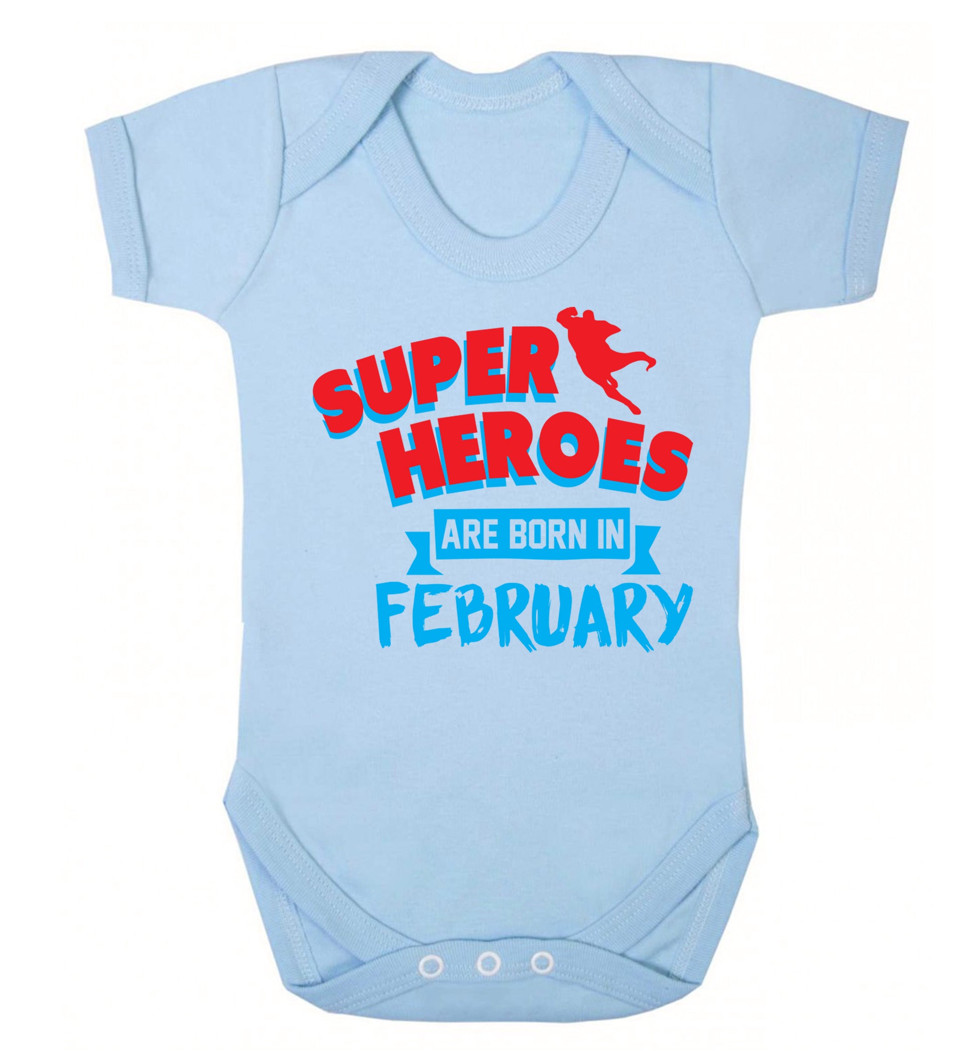 superheroes are born in February Baby Vest pale blue 18-24 months