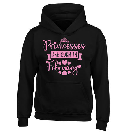 Princesses are born in February children's black hoodie 12-13 Years