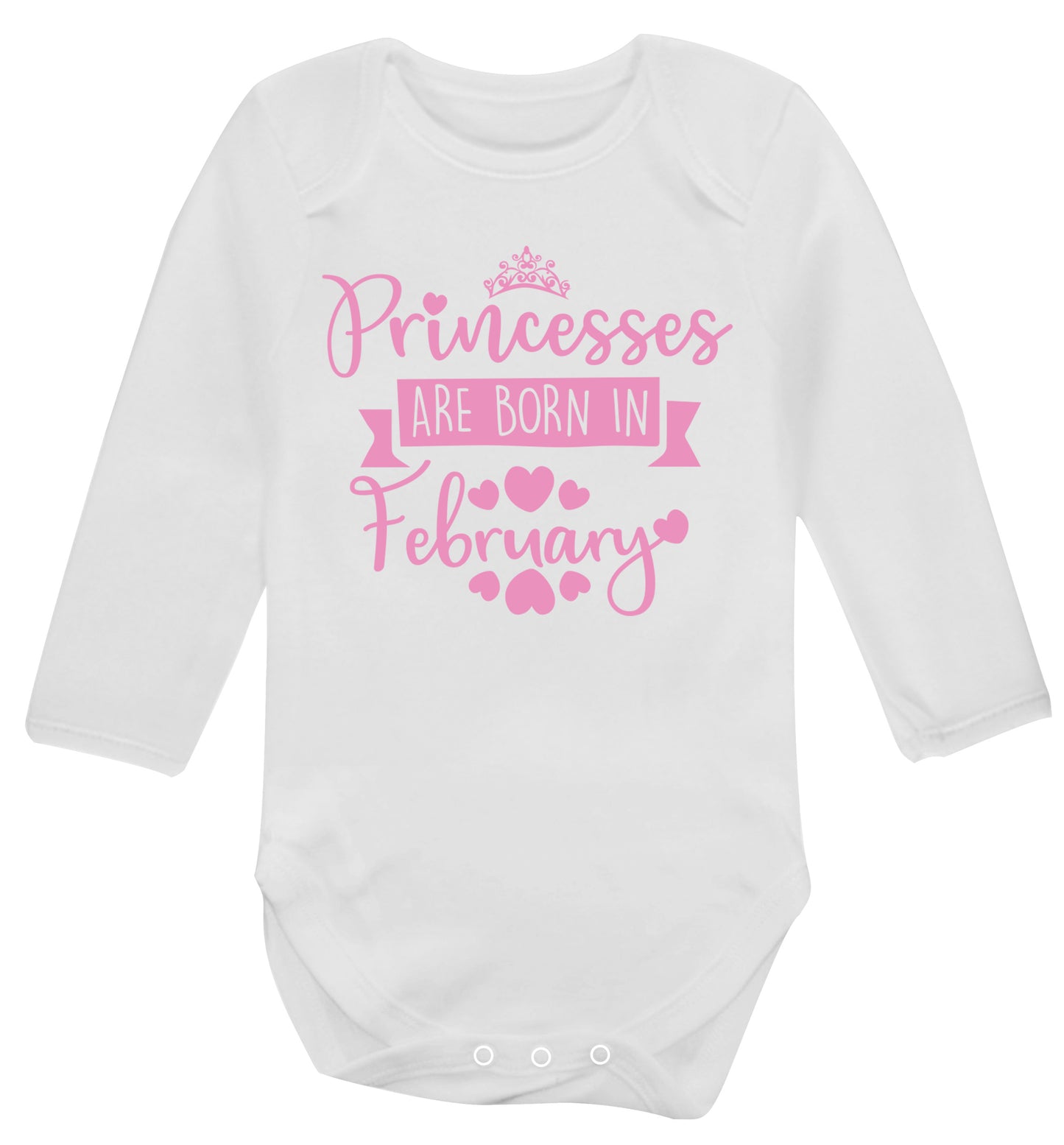 Princesses are born in February Baby Vest long sleeved white 6-12 months