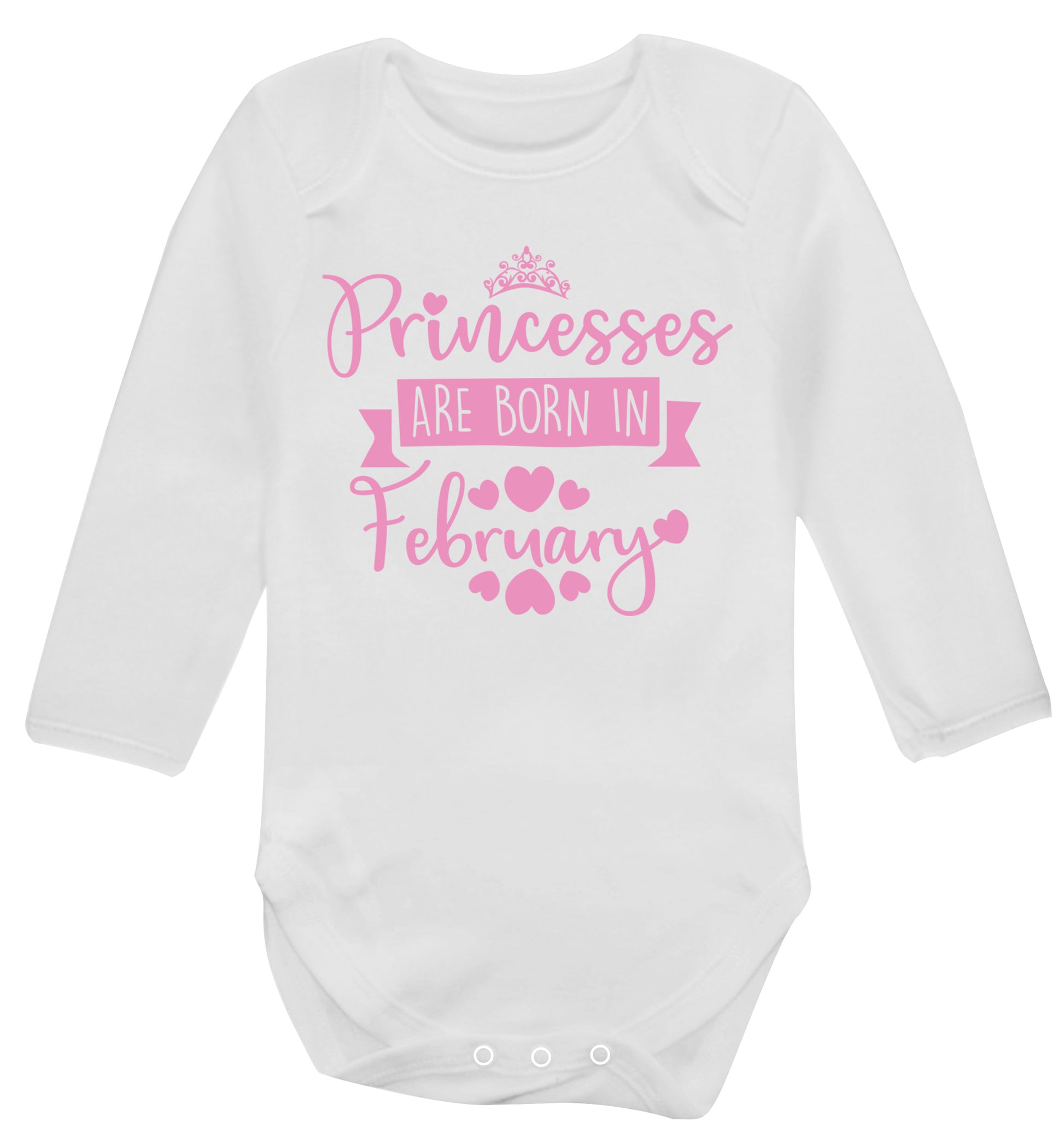 Princesses are born in February Baby Vest long sleeved white 6-12 months