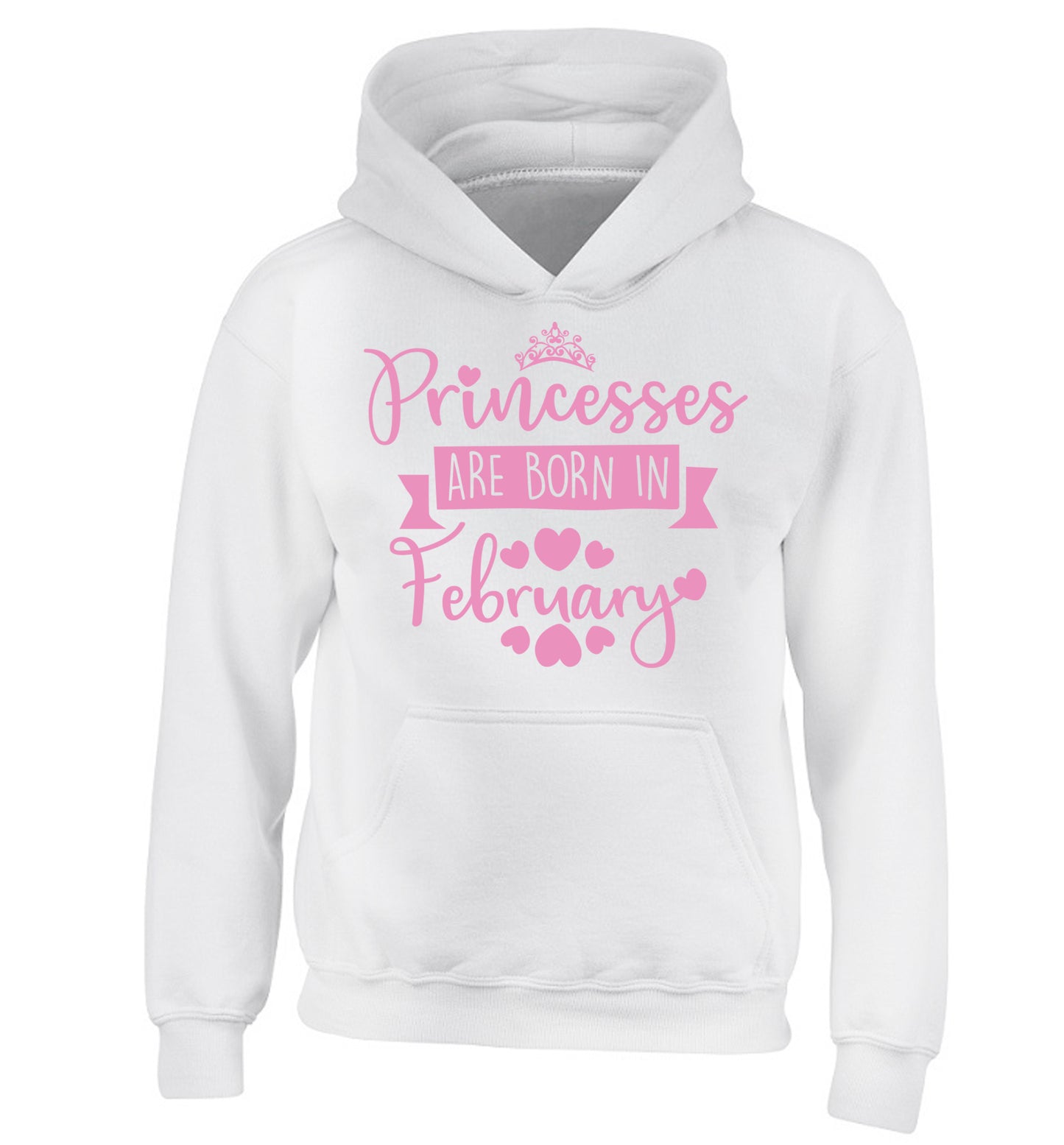 Princesses are born in February children's white hoodie 12-13 Years