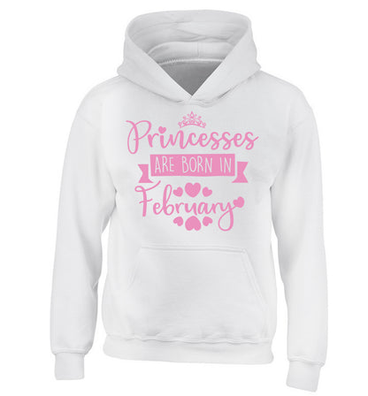 Princesses are born in February children's white hoodie 12-13 Years