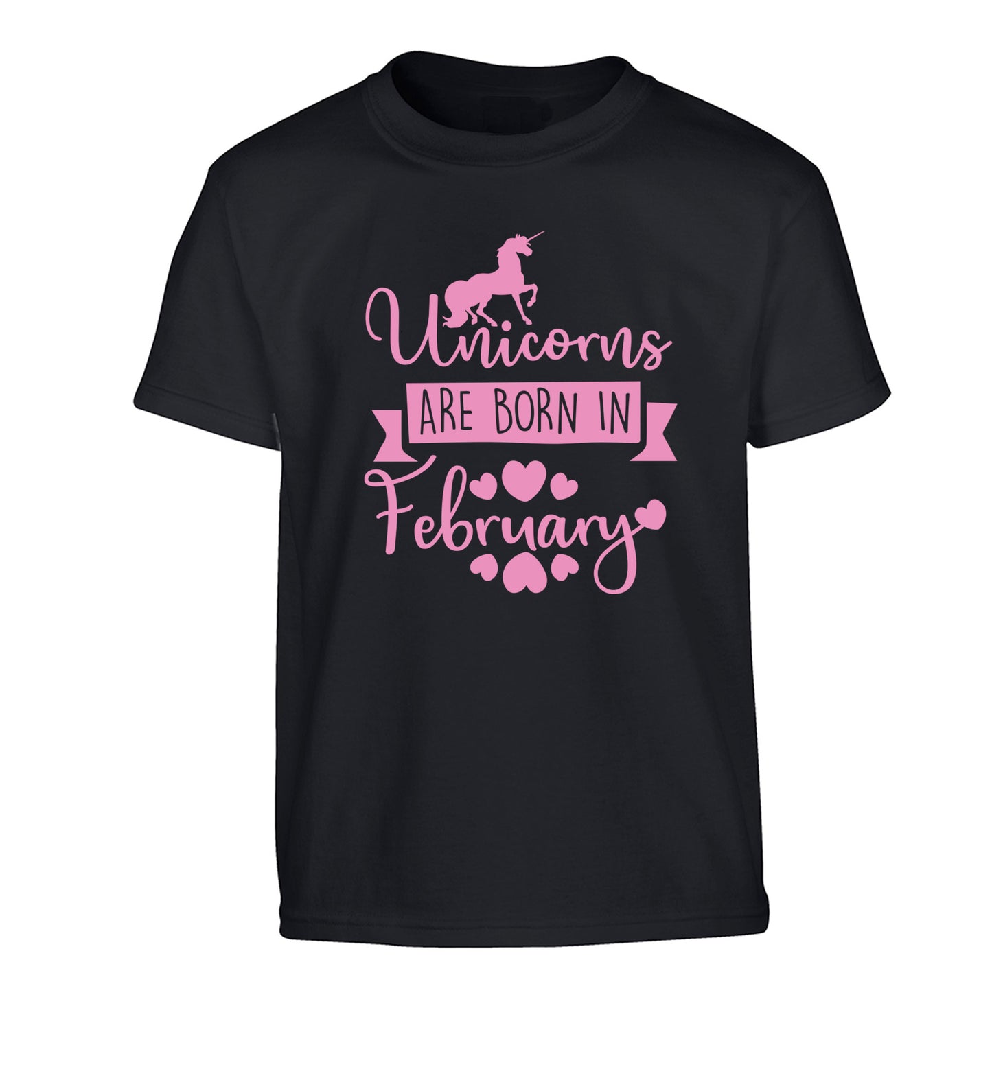 Unicorns are born in February Children's black Tshirt 12-13 Years