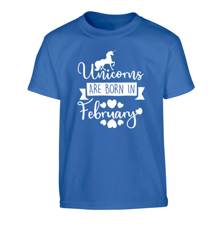 Unicorns are born in February Children's blue Tshirt 12-13 Years