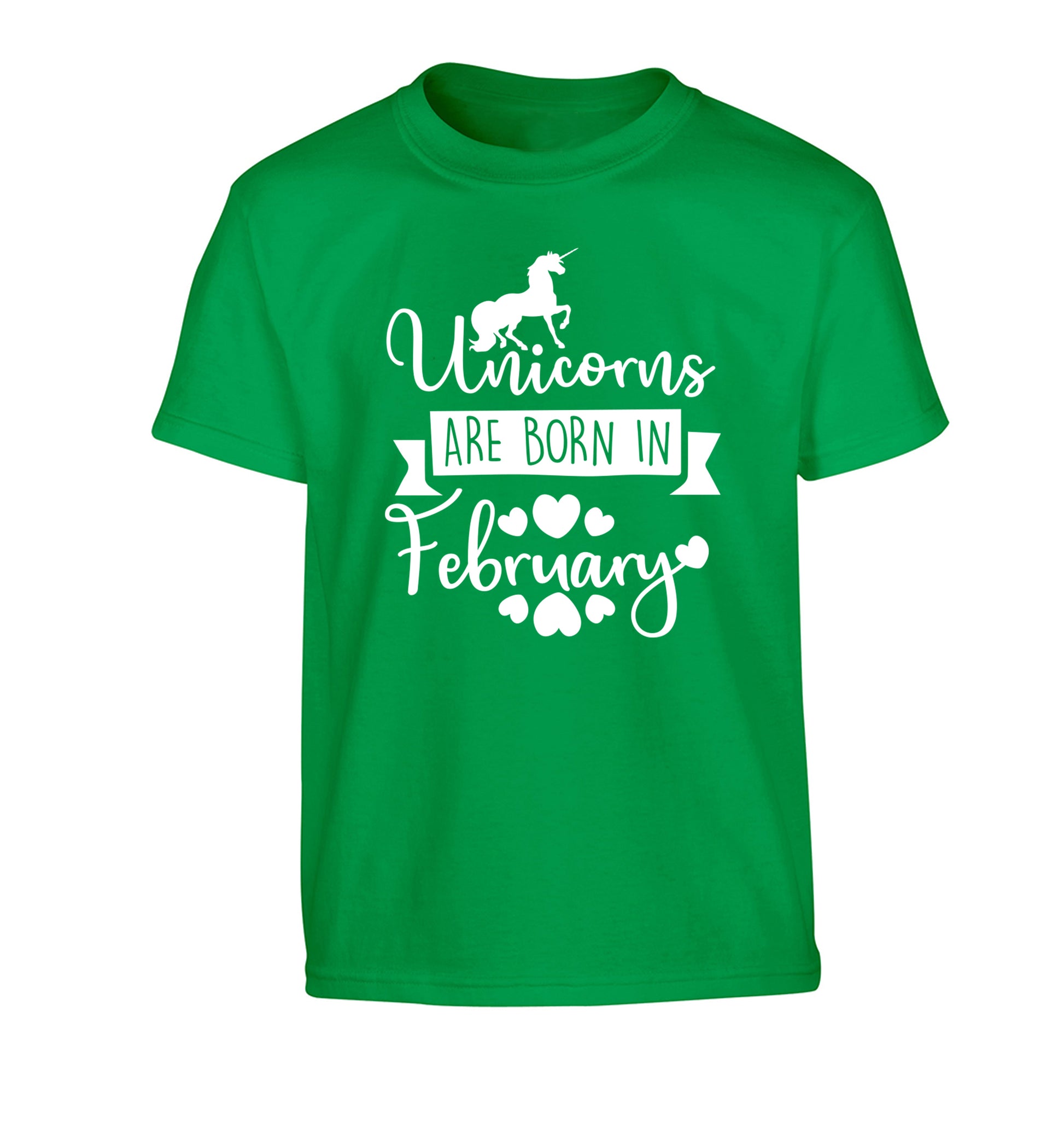 Unicorns are born in February Children's green Tshirt 12-13 Years