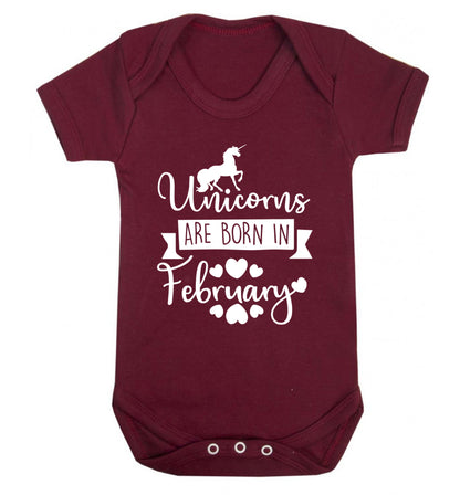 Unicorns are born in February Baby Vest maroon 18-24 months