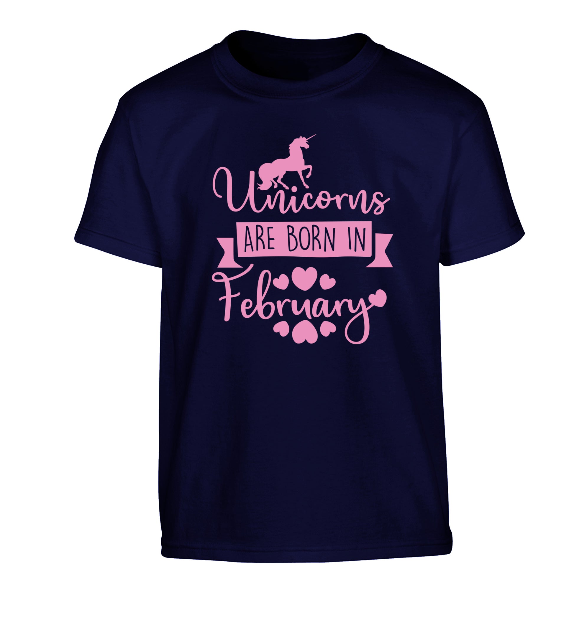 Unicorns are born in February Children's navy Tshirt 12-13 Years
