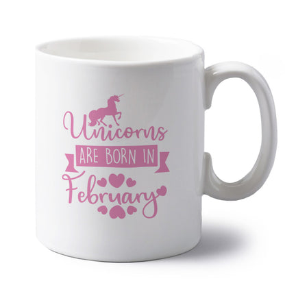 Unicorns are born in February left handed white ceramic mug 