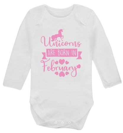 Unicorns are born in February Baby Vest long sleeved white 6-12 months