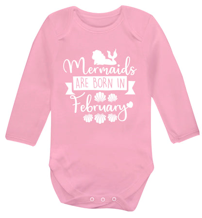 Mermaids are born in February Baby Vest long sleeved pale pink 6-12 months