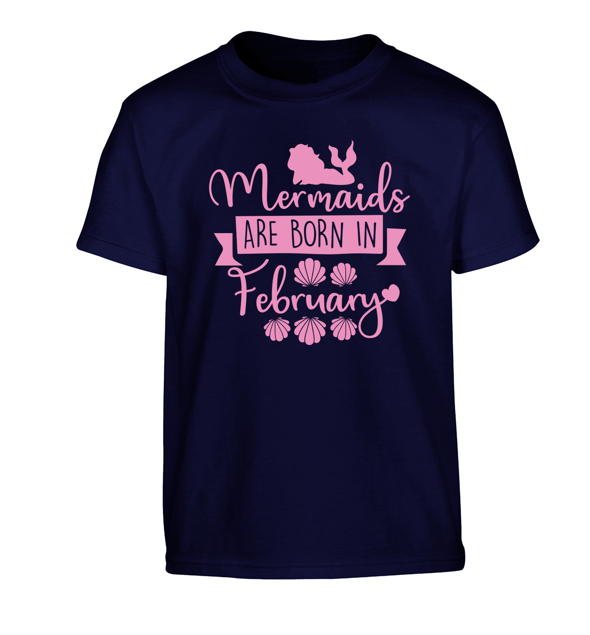 Mermaids are born in February Children's navy Tshirt 12-13 Years
