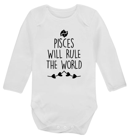 Pisces will run the world Baby Vest long sleeved white 6-12 months