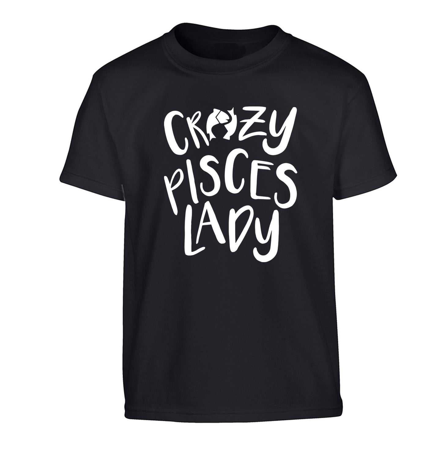 Crazy pisces Lady Children's black Tshirt 12-13 Years