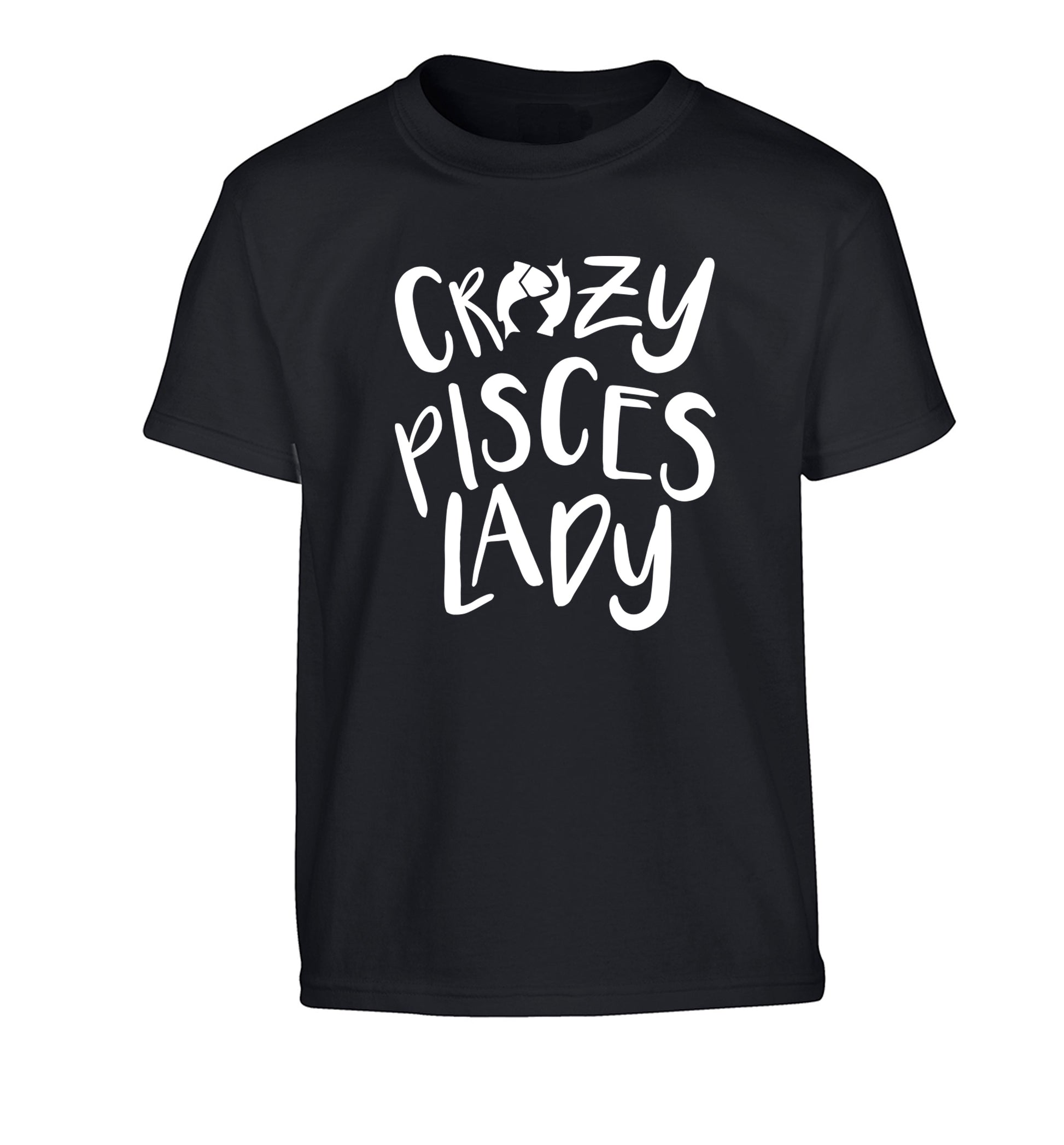 Crazy pisces Lady Children's black Tshirt 12-13 Years