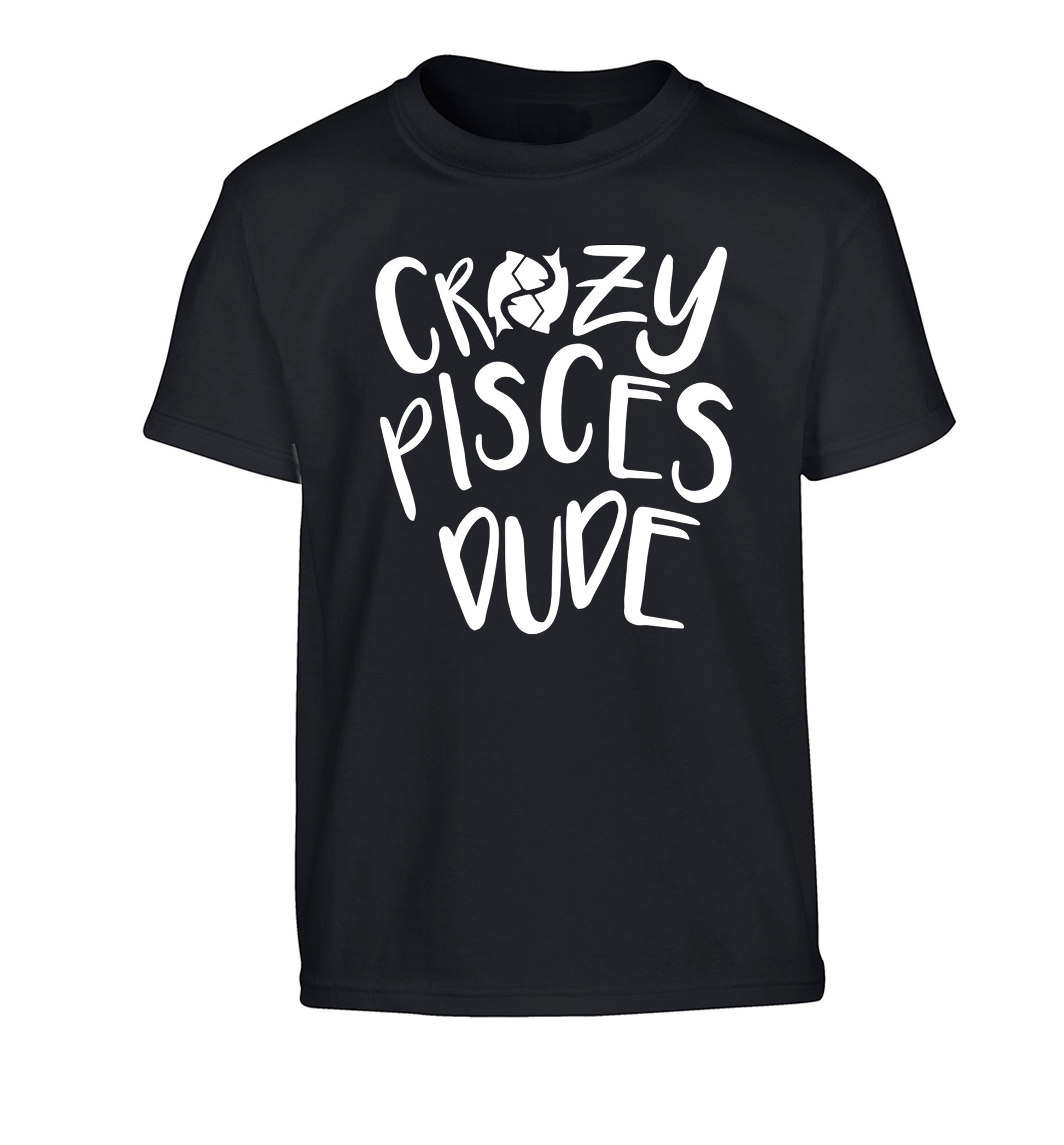 Crazy pisces dude Children's black Tshirt 12-13 Years