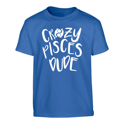 Crazy pisces dude Children's blue Tshirt 12-13 Years