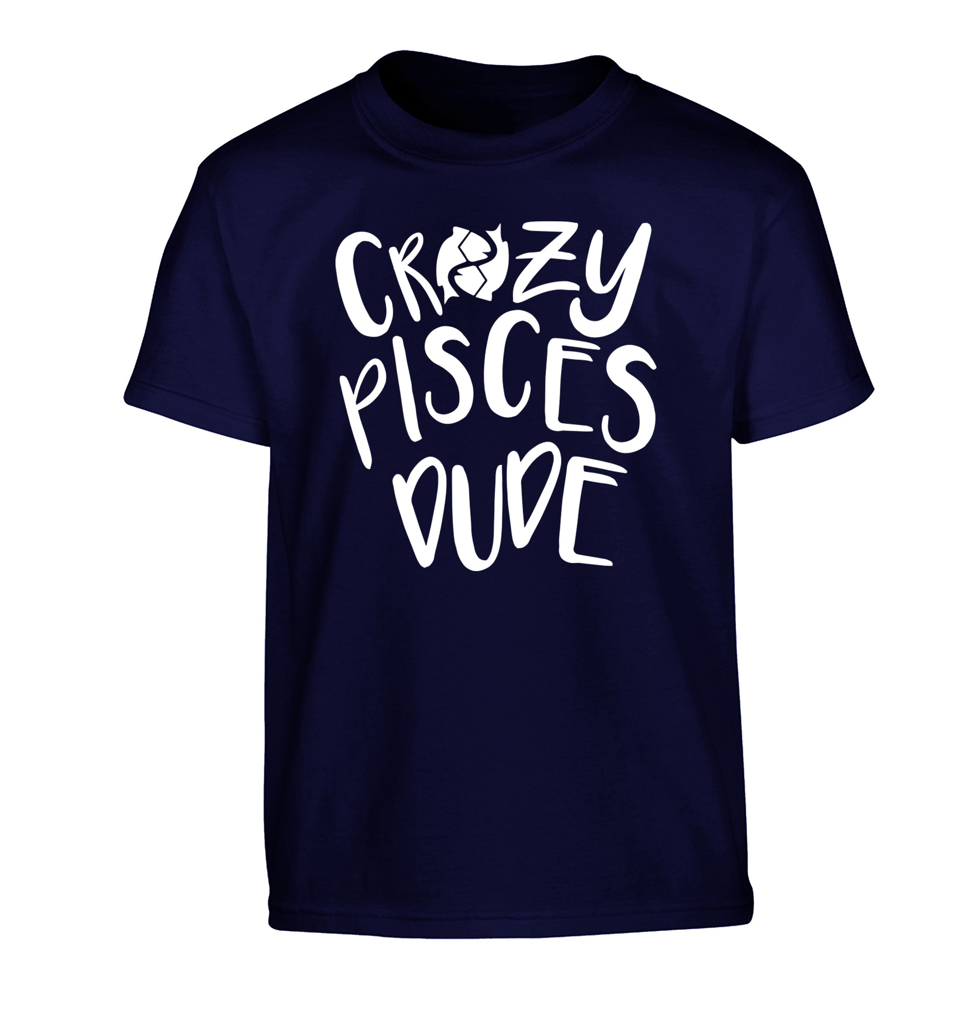 Crazy pisces dude Children's navy Tshirt 12-13 Years