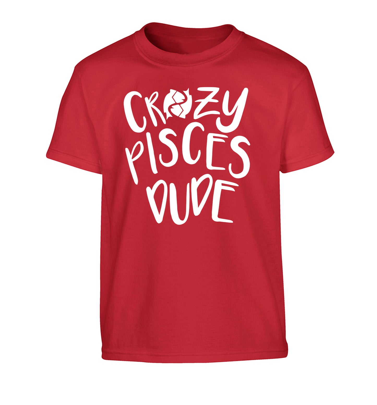 Crazy pisces dude Children's red Tshirt 12-13 Years
