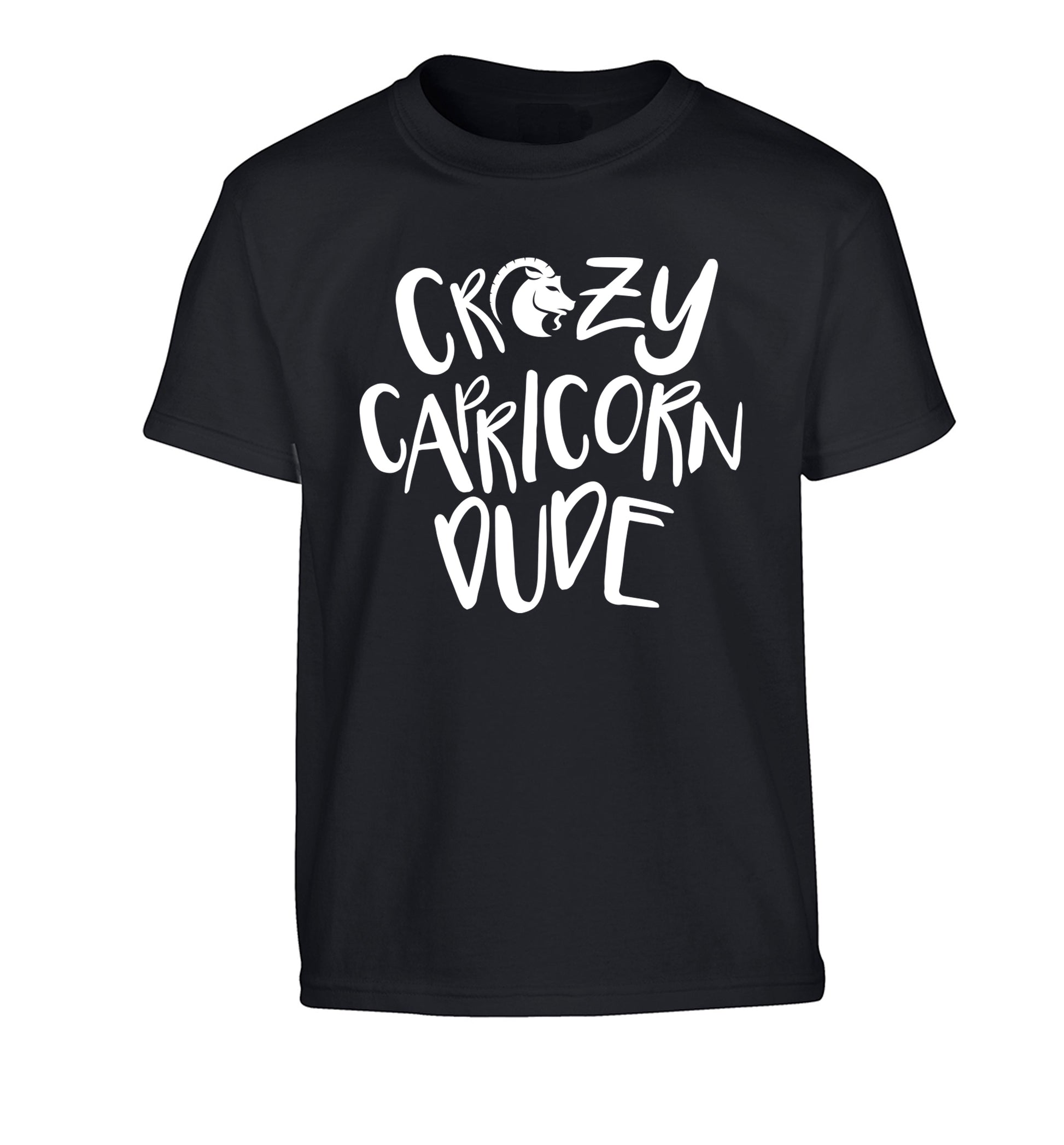 Crazy capricorn dude Children's black Tshirt 12-13 Years