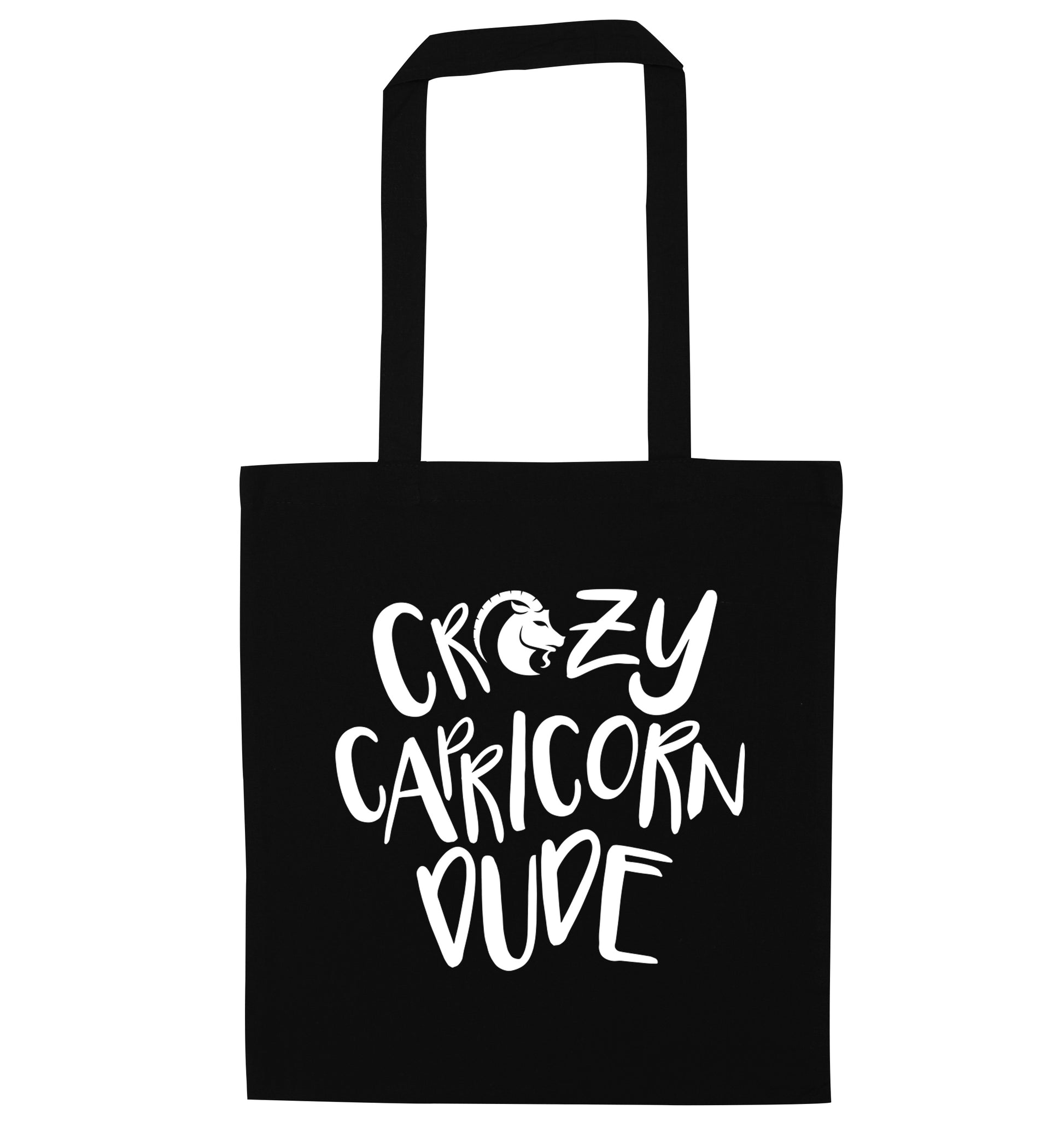 Crazy capricorn dude black tote bag