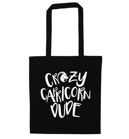 Crazy capricorn dude black tote bag