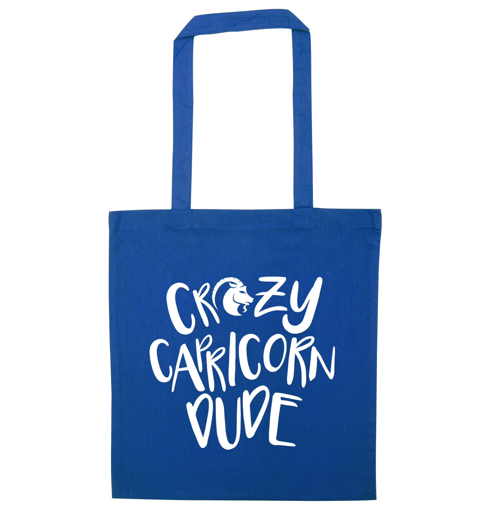 Crazy capricorn dude blue tote bag