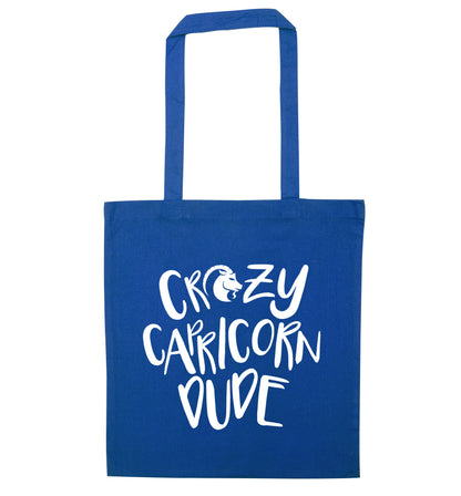 Crazy capricorn dude blue tote bag