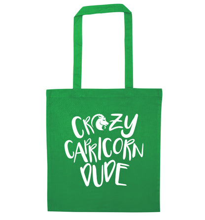 Crazy capricorn dude green tote bag