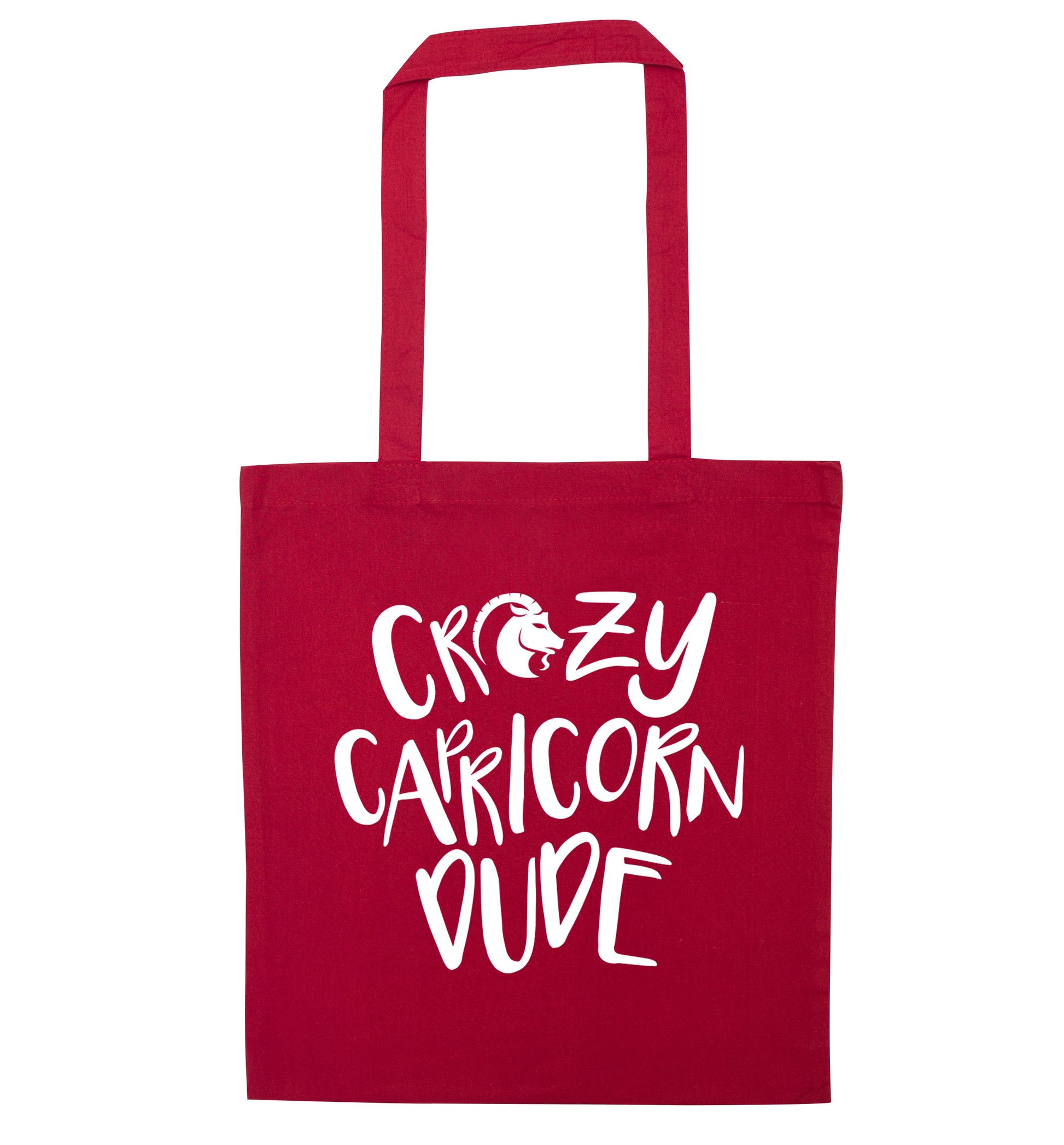 Crazy capricorn dude red tote bag