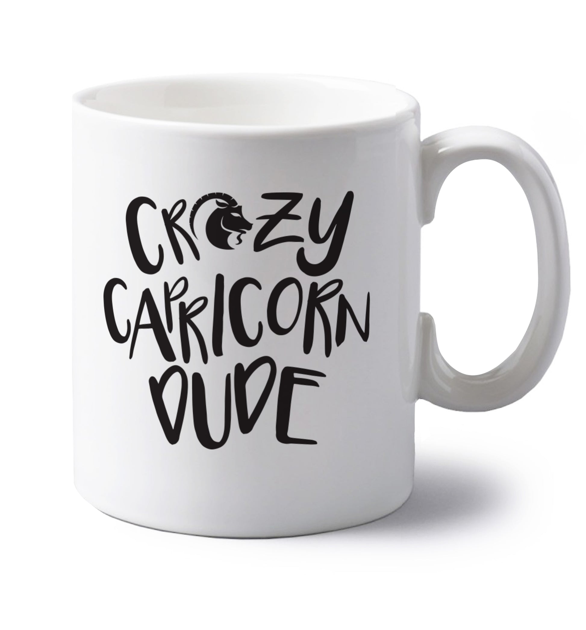 Crazy capricorn dude left handed white ceramic mug 