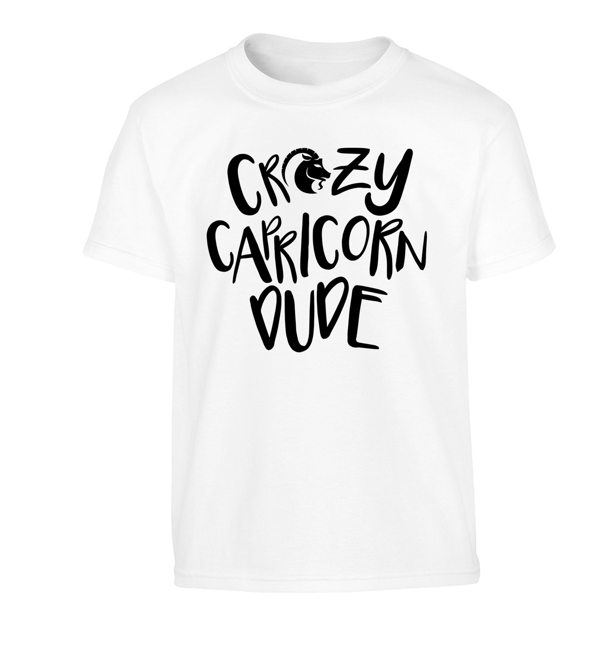 Crazy capricorn dude Children's white Tshirt 12-13 Years