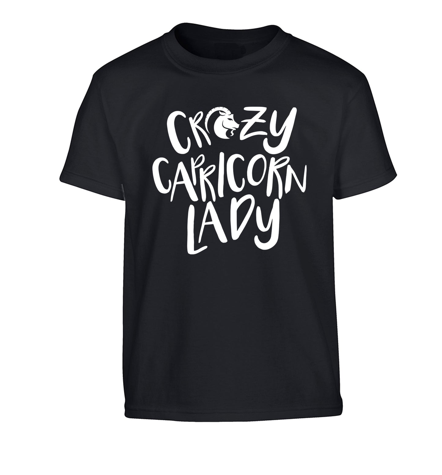 Crazy capricorn lady Children's black Tshirt 12-13 Years