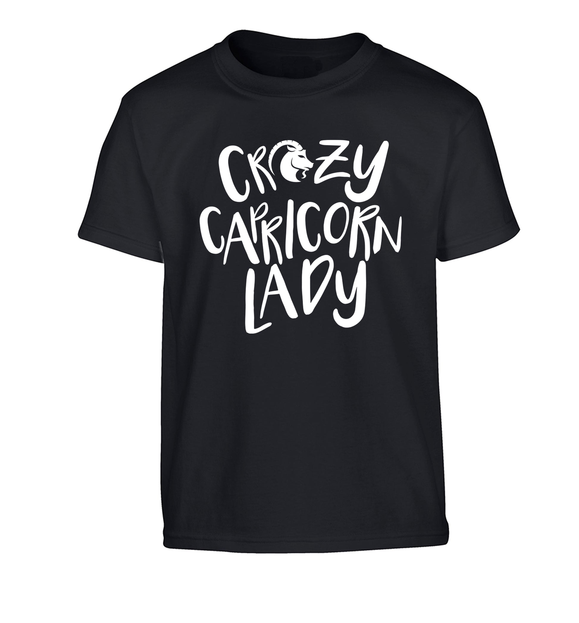 Crazy capricorn lady Children's black Tshirt 12-13 Years