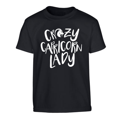 Crazy capricorn lady Children's black Tshirt 12-13 Years