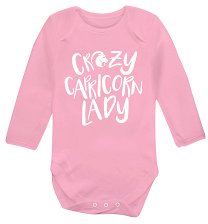 Crazy capricorn lady Baby Vest long sleeved pale pink 6-12 months