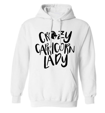 Crazy capricorn lady adults unisex white hoodie 2XL