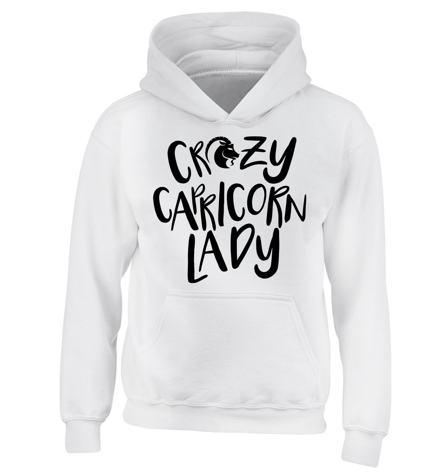 Crazy capricorn lady children's white hoodie 12-13 Years