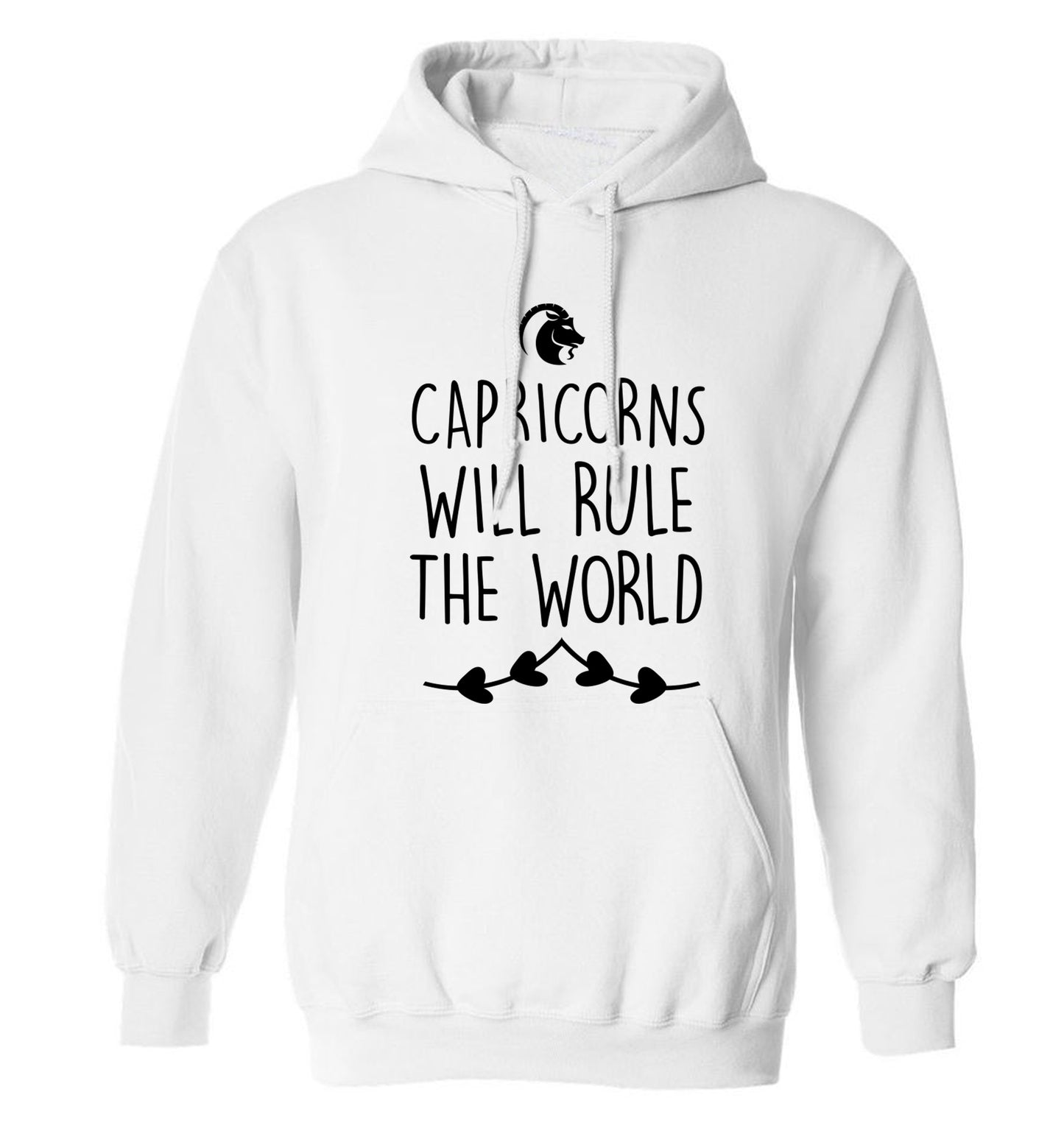 Capricorns will rule the world adults unisex white hoodie 2XL