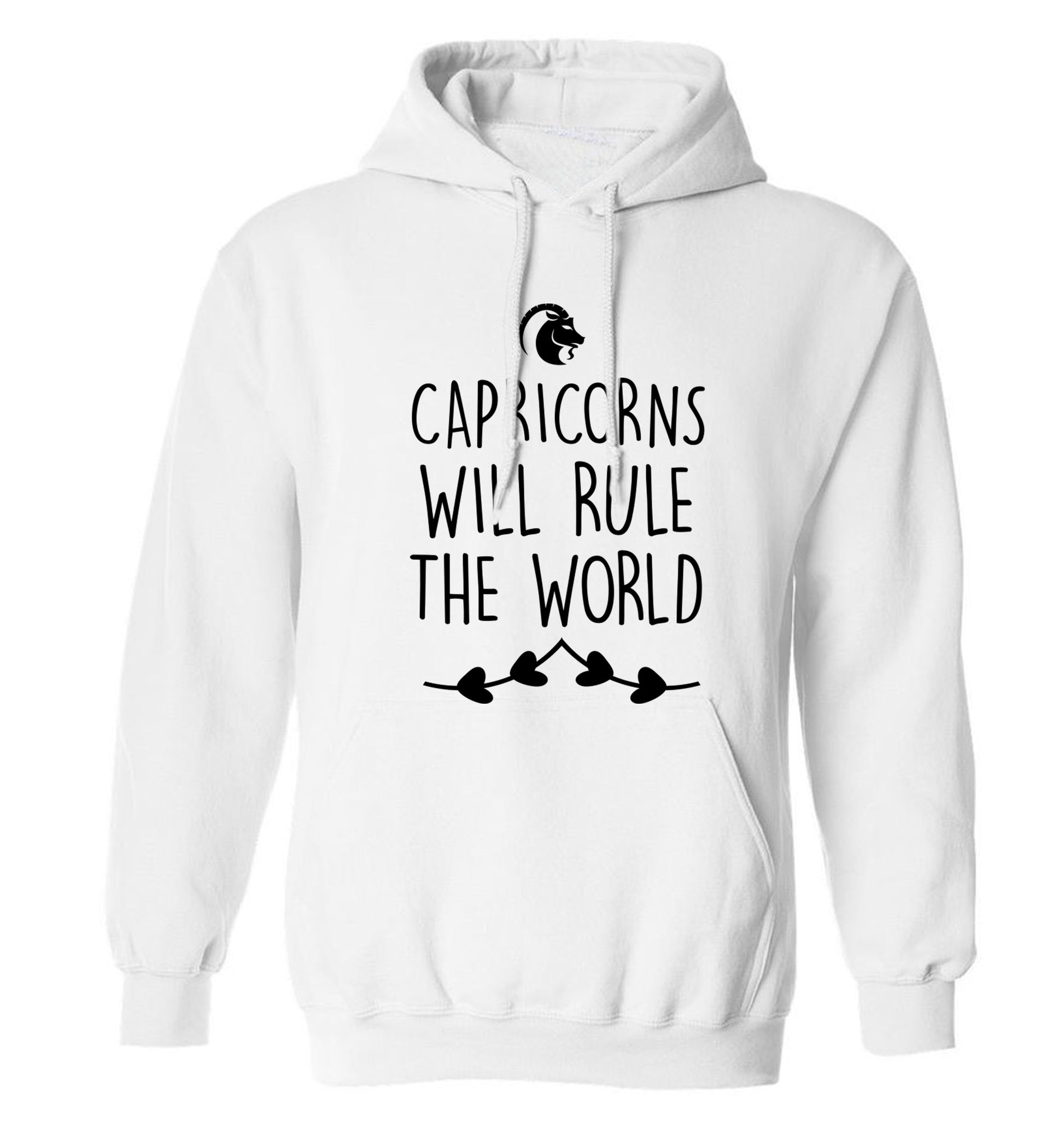 Capricorns will rule the world adults unisex white hoodie 2XL