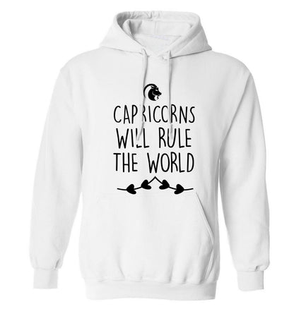 Capricorns will rule the world adults unisex white hoodie 2XL