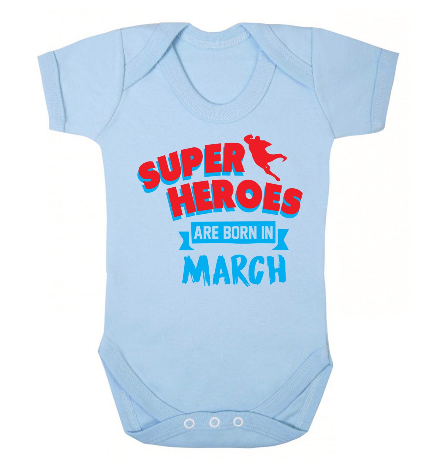 Superheros are born in March Baby Vest pale blue 18-24 months