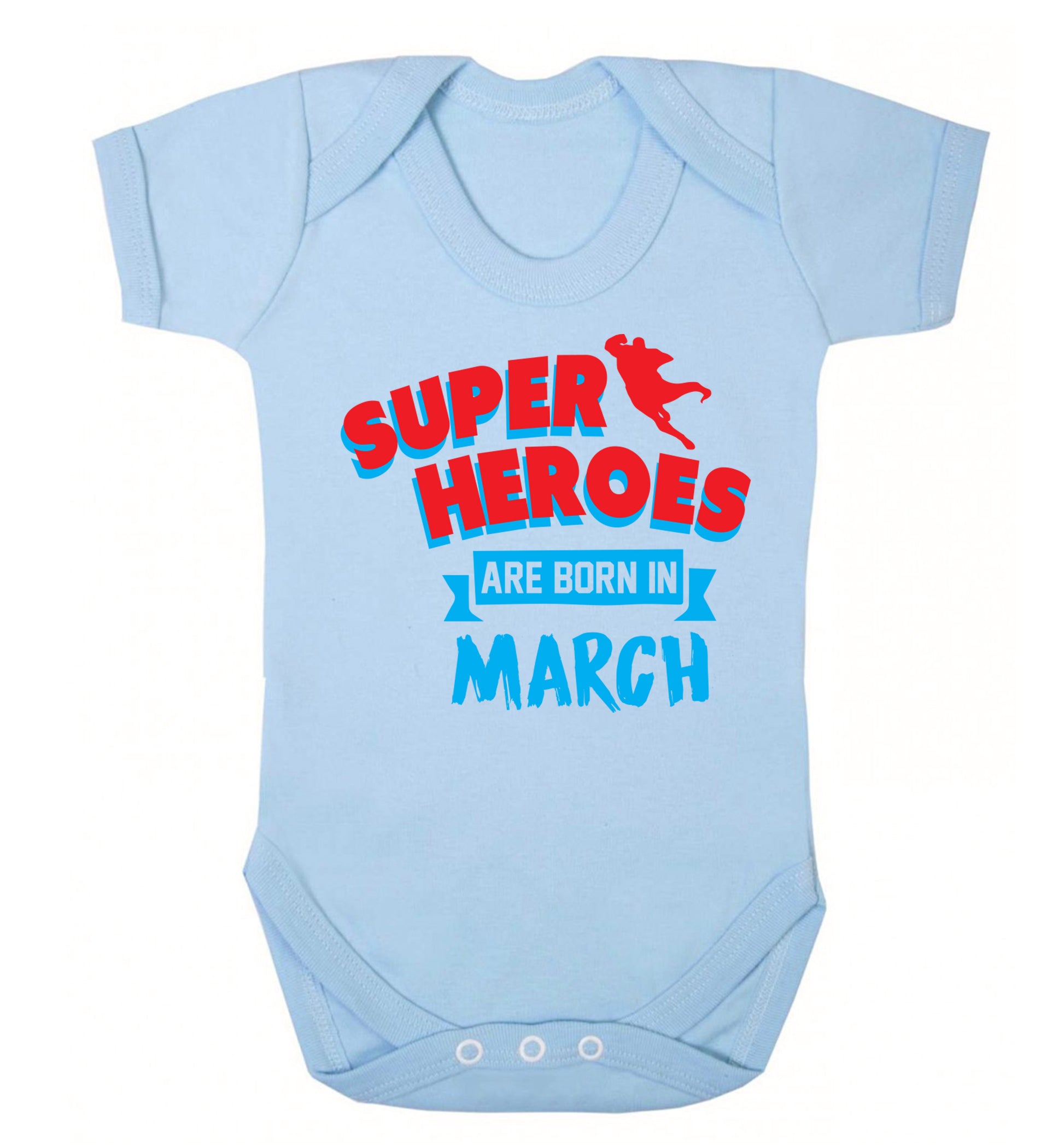 Superheros are born in March Baby Vest pale blue 18-24 months
