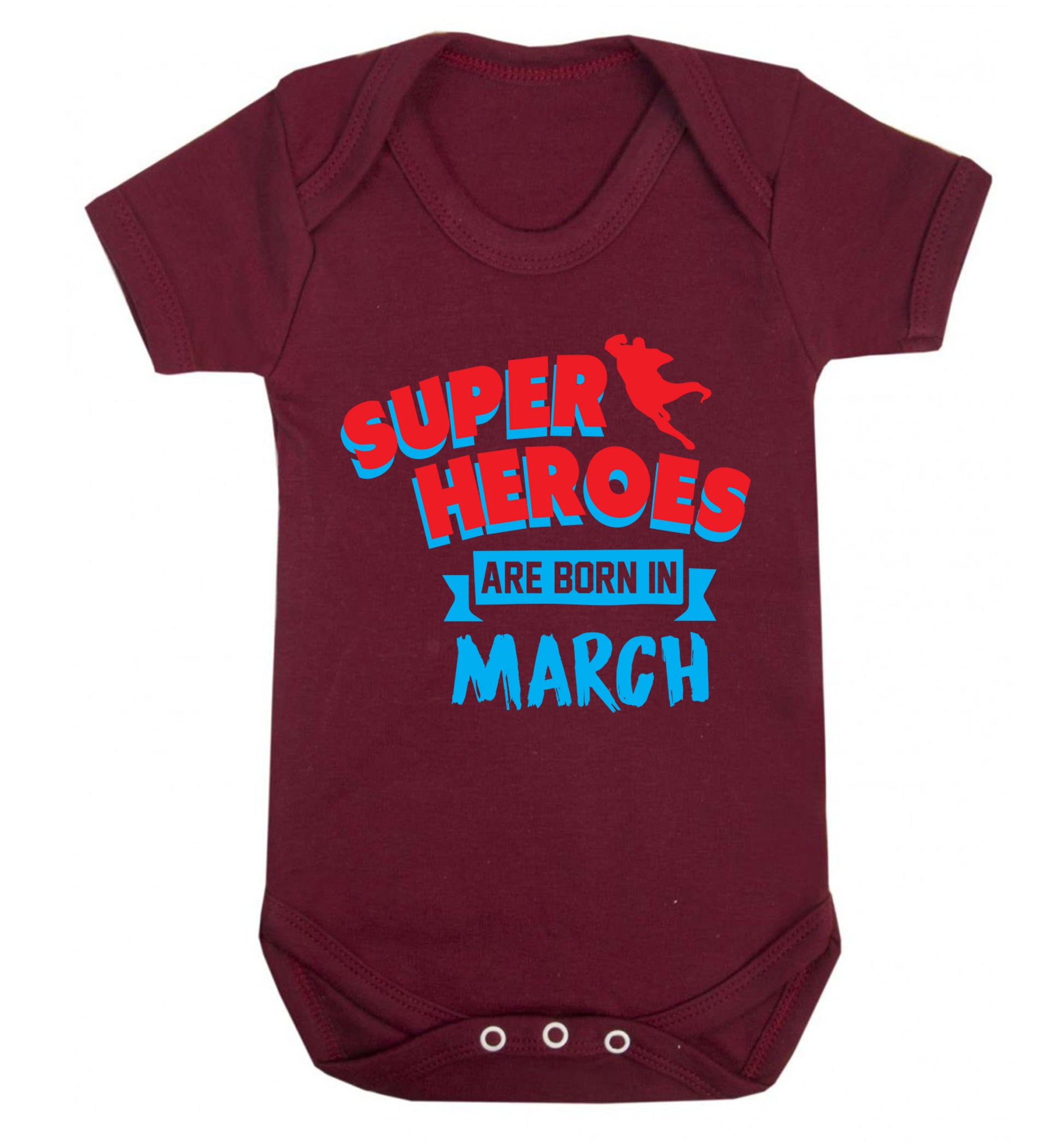 Superheros are born in March Baby Vest maroon 18-24 months